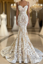 Gorgeous Spaghetti-Straps Mermaid Wedding Dress Lace Sleeveless