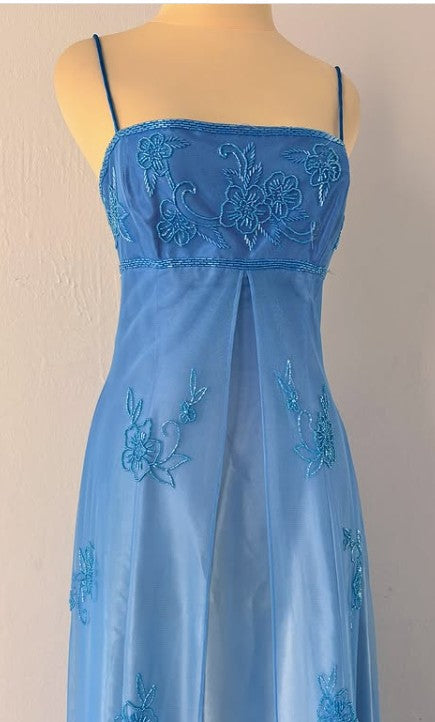 Gothic Vintage Prom Dress Under $170??Gorgeous Spaghetti Straps Beading Applique Gradient Blue Sleeveless Long Evening Dress Secondary image