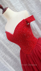 Gorgeous Sparkle Beaded Off Shoulder Red Formal Dress, Red Homecoming Dress
