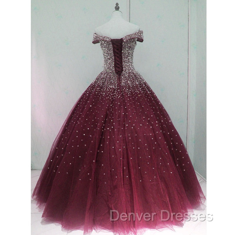 Gorgeous Sparkle Burgundy Off Shoulder Sweet 16 Gown, Burgundy Prom Dress Secondary image