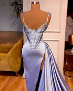 Gorgeous Split Front Sleeveless V-Neck Spaghetti Strap Prom Dress
