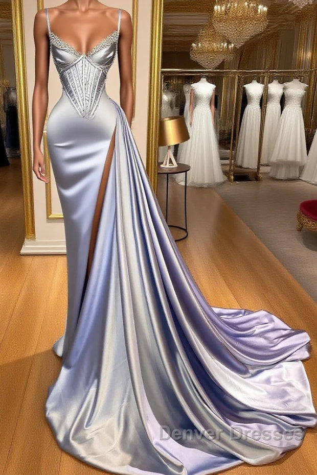 Gorgeous Split Front Sleeveless V-neck Spaghetti Strap Prom Dress