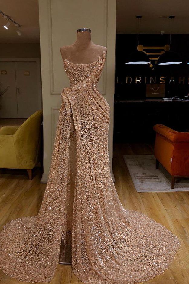 Gorgeous Starpless Sequins Mermaid Prom Dress Long With Slit Main image