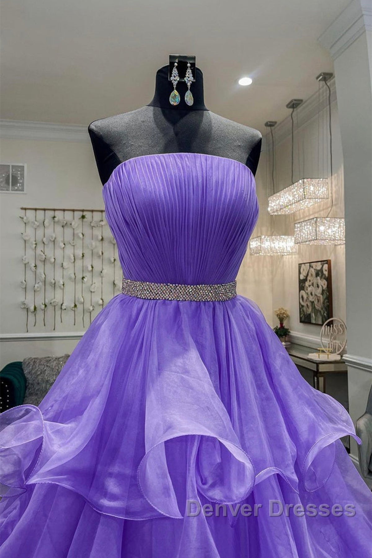 Gorgeous Strapless Layered Purple Tulle Long Prom Dress with Belt, Purple Formal Evening Dress, Purple Ball Gown Secondary image