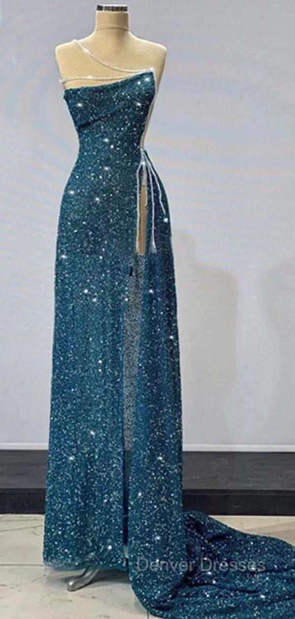 Gorgeous Teal Sheath High Slit Maxi Long Prom Dress,Evening Dress Secondary image