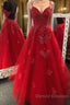 Gorgeous V Neck Backless Red Lace Appliques Prom Dress
