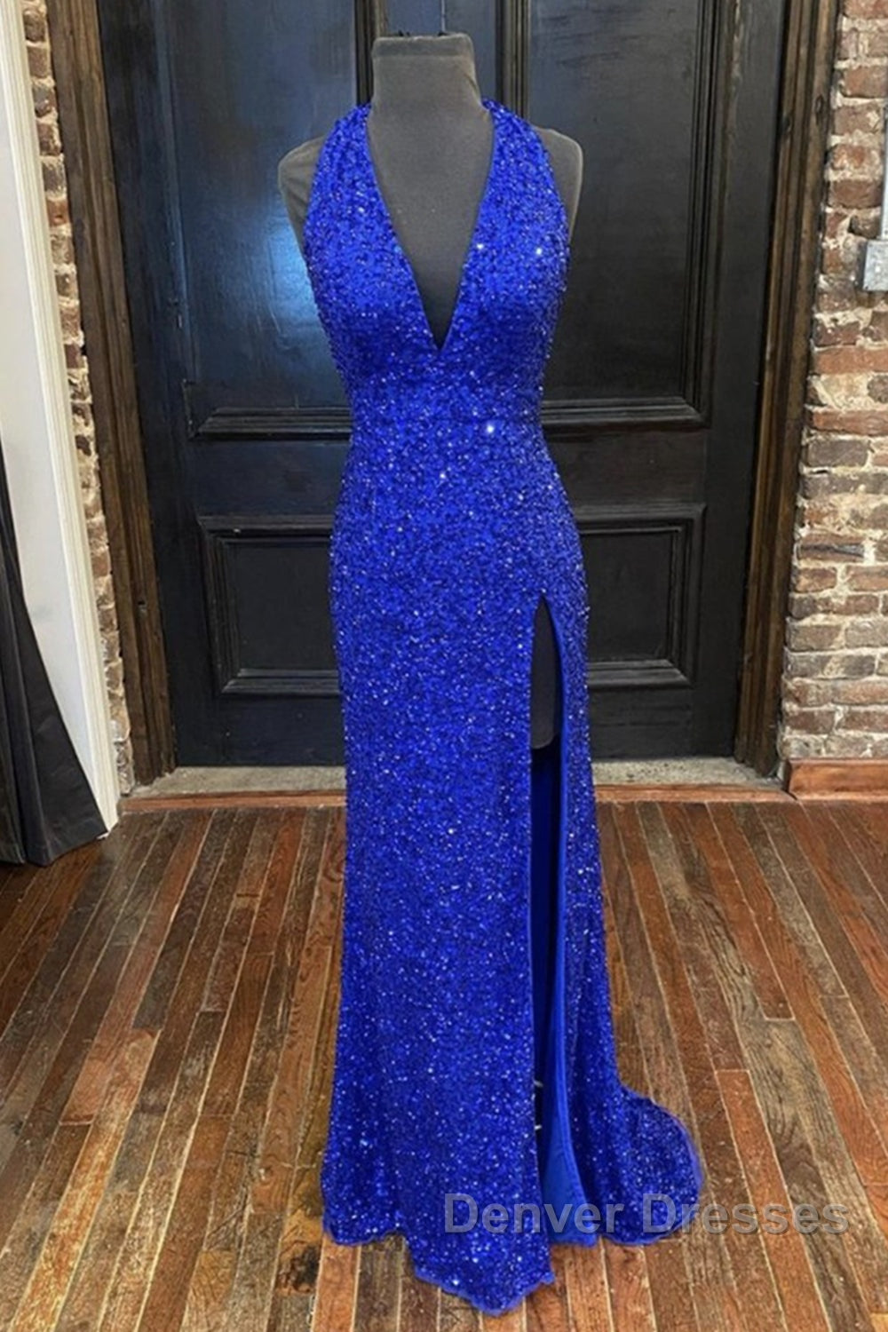Gorgeous V Neck Mermaid Blue Sequins Long Prom Dress, Mermaid Blue Formal Dress, Blue Evening Dress Secondary image