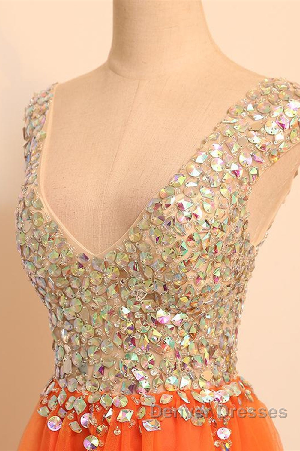 Gorgeous V Neck Open Back Orange Short Prom Homecoming Dress, Short Orange Formal Evening Dress