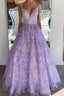 Gorgeous V Neck Thin Straps Purple Long Prom Dress, V Neck Purple Formal Evening Dress, Purple Ball Gown