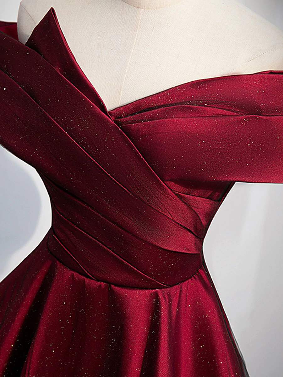 Gorgeous Wine Red Satin Off Shoulder Party Dress , Beautiful Wine Red Prom Dress Secondary image