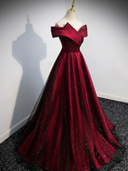Gorgeous Wine Red Satin Off Shoulder Party Dress , Beautiful Wine Red Prom Dress