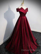 Gorgeous Wine Red Satin Off Shoulder Party Dress , Beautiful Wine Red Prom Dress