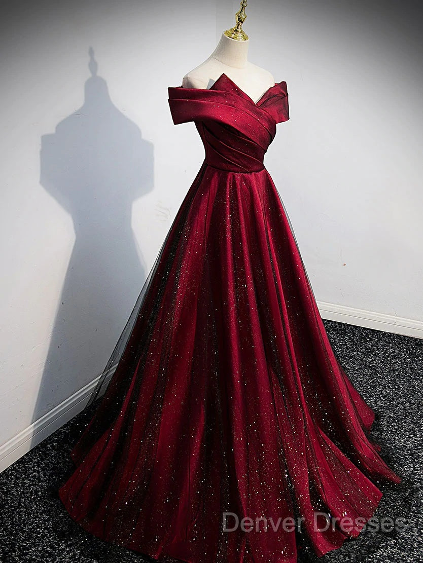 Gorgeous Wine Red Satin Off Shoulder Party Dress , Beautiful Wine Red Prom Dress