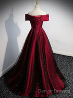 Gorgeous Wine Red Satin Off Shoulder Party Dress , Beautiful Wine Red Prom Dress