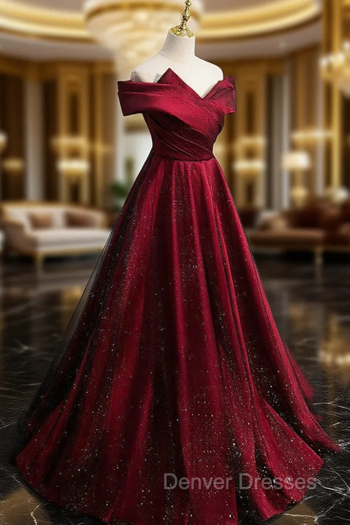 Gorgeous Wine Red Satin Off Shoulder Party Dress , Wine Red Prom Dress