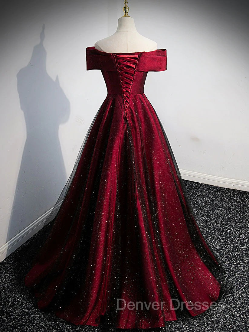 Gorgeous Wine Red Satin Off Shoulder Party Dress , Wine Red Prom Dress