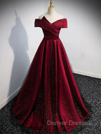 Gorgeous Wine Red Satin Off Shoulder Party Dress , Wine Red Prom Dress