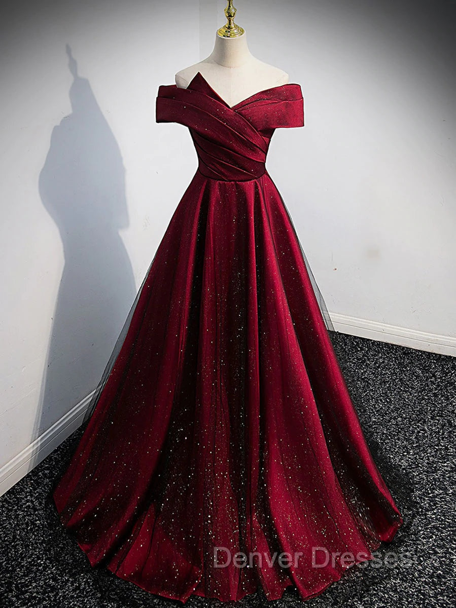Gorgeous Wine Red Satin Off Shoulder Party Dress , Wine Red Prom Dress