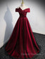Gorgeous Wine Red Satin Off Shoulder Party Dress , Wine Red Prom Dress