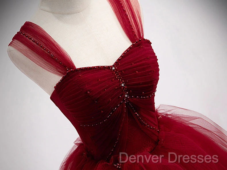 Gorgeous Wine Red Tulle Ball Gown Long Prom Dress Formal Dress, Burgundy Sweet 16 Dress