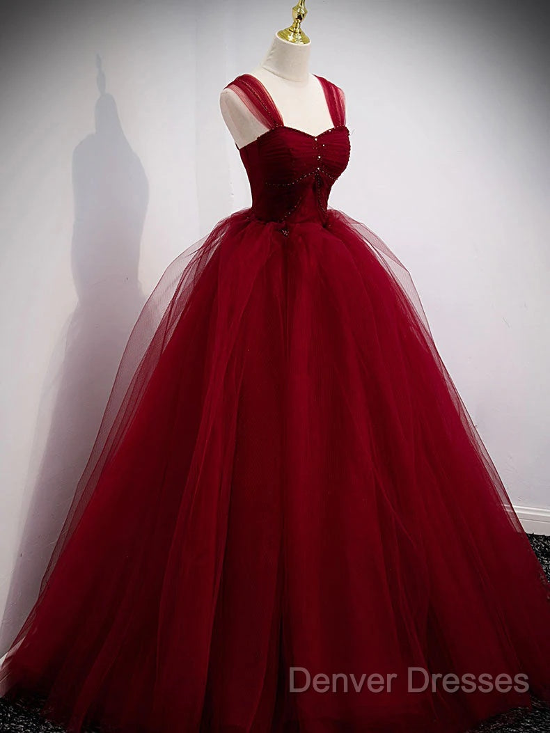 Gorgeous Wine Red Tulle Ball Gown Long Prom Dress Formal Dress, Burgundy Sweet 16 Dress