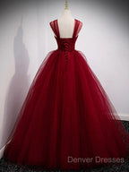 Gorgeous Wine Red Tulle Ball Gown Long Prom Dress Formal Dress, Burgundy Sweet 16 Dress