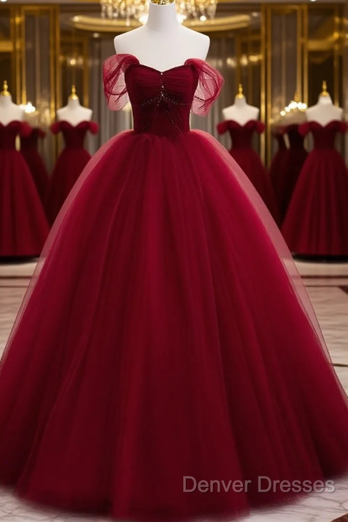 Gorgeous Wine Red Tulle Ball Gown Long Prom Dress Formal Dress, Burgundy Sweet 16 Dress