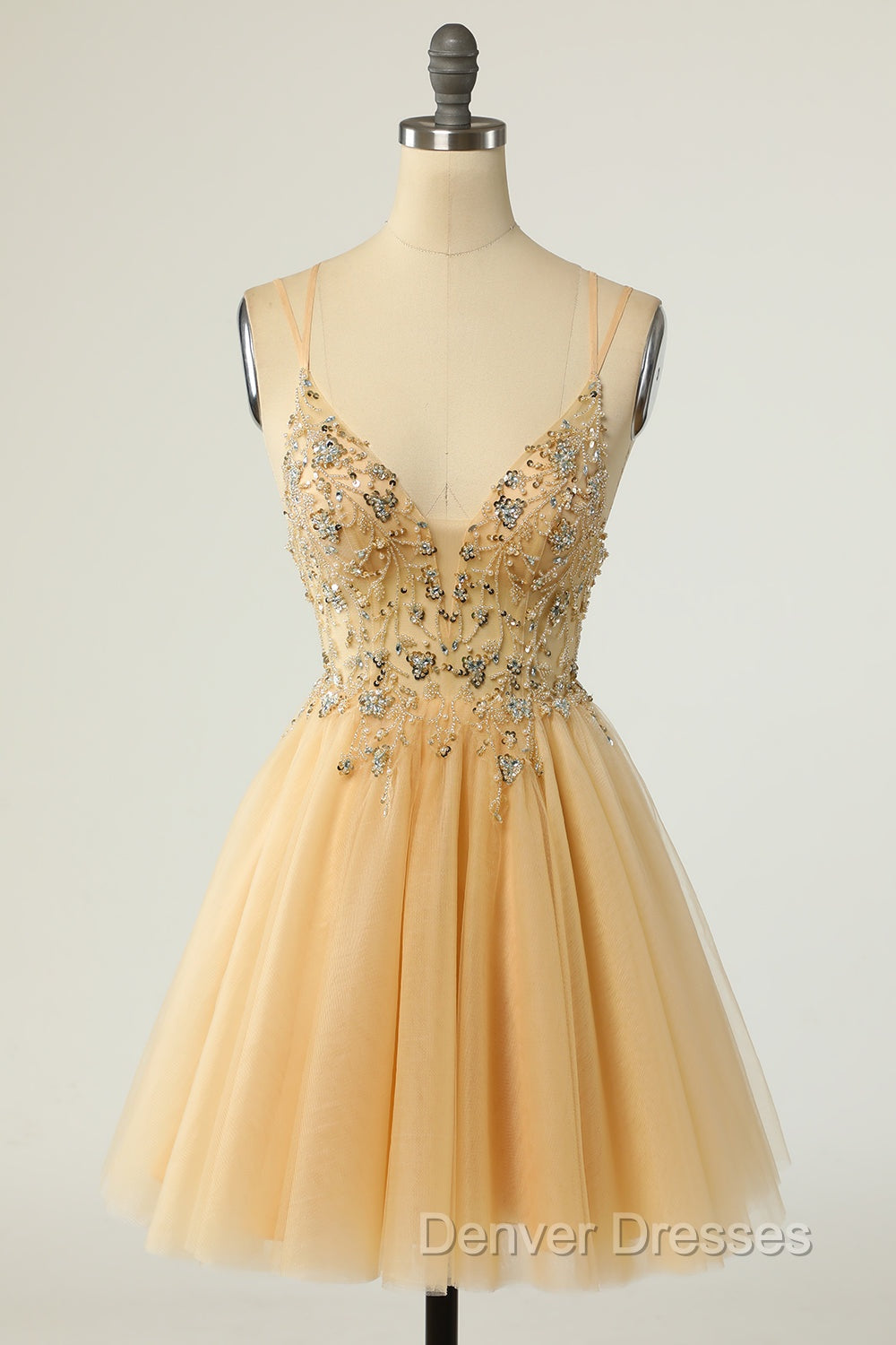 Gorgeous Yellow Homecoming Dress A Line Spaghetti Straps Short Prom Dress with Beading Secondary image