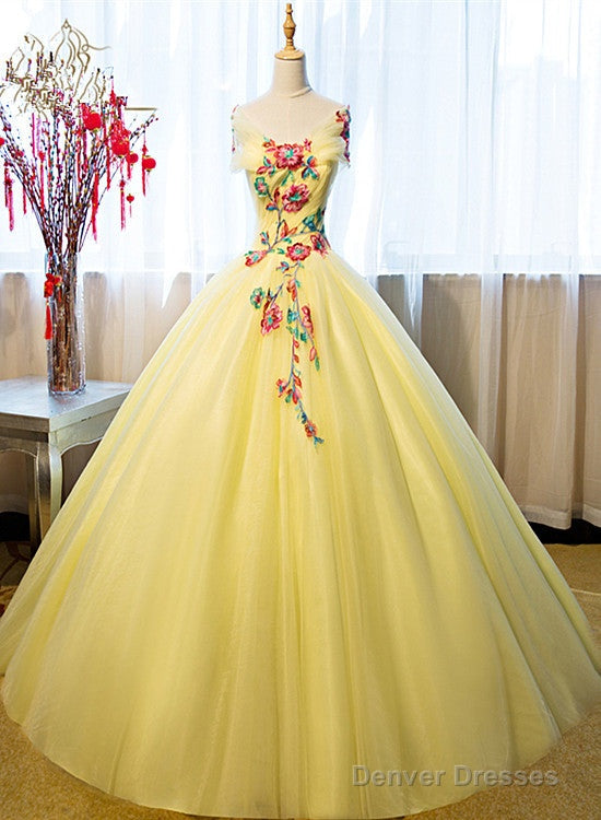 Gorgeous Yellow Tulle Ball Gown Sweet 16 Dress, Yellow Quinceanera Dress Main image