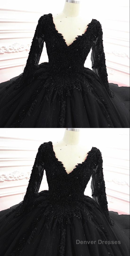 Gothic Black Wedding Dresses With Sleeves Prom Dresses