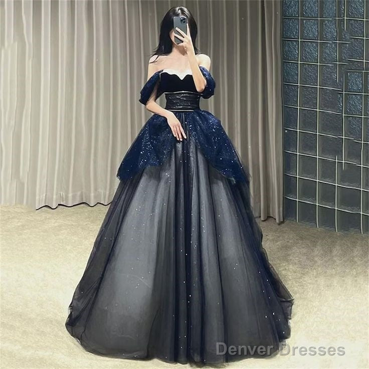 Gothic Glitter Blue Princess Tulle Prom Dress Blue Long Evening Dress Main image