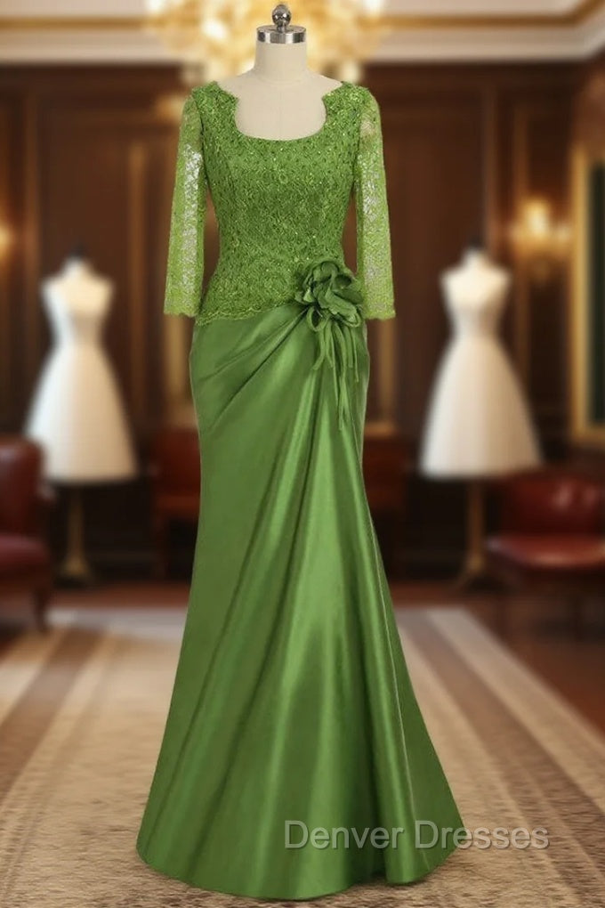 Graceful Green Mother Of The Bride Dress Mermaid Long Sleeves Lace
