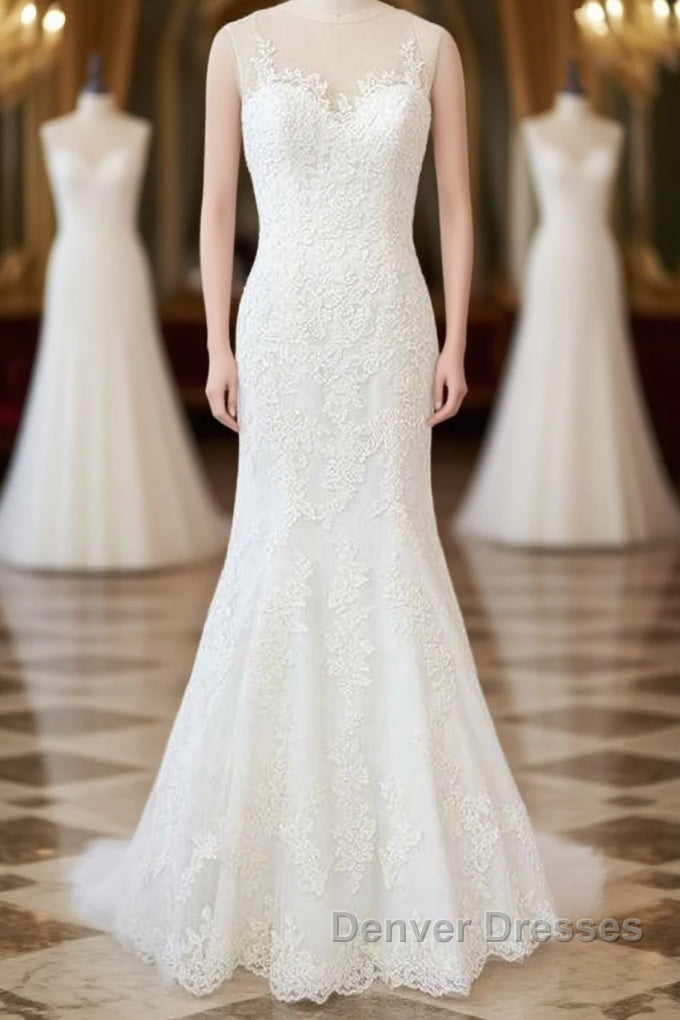 Graceful Illusion Appliques Mermaid Wedding Dress Main image