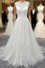 Graceful Long A-line Appliques Tulle Backless Wedding Dress