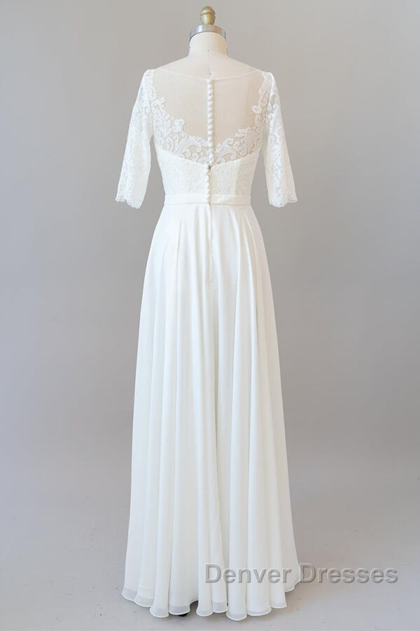 Graceful Long A-line Lace Chiffon Wedding Dress with Sleeves Secondary image