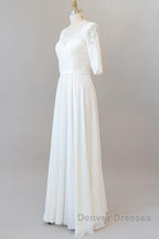 Graceful Long A-line Lace Chiffon Wedding Dress with Sleeves