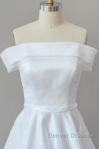 Graceful Long Ball Gown Off Shoulder Satin Wedding Dress