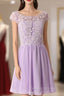 Graceful Purple Lace Round Neckline Short Prom Dress Purple Bridesmaid Dress Graduation Dress