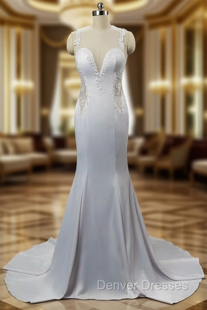 Graceful Sweetheart Wedding Dress Satin With Appliques Mermaid Main image