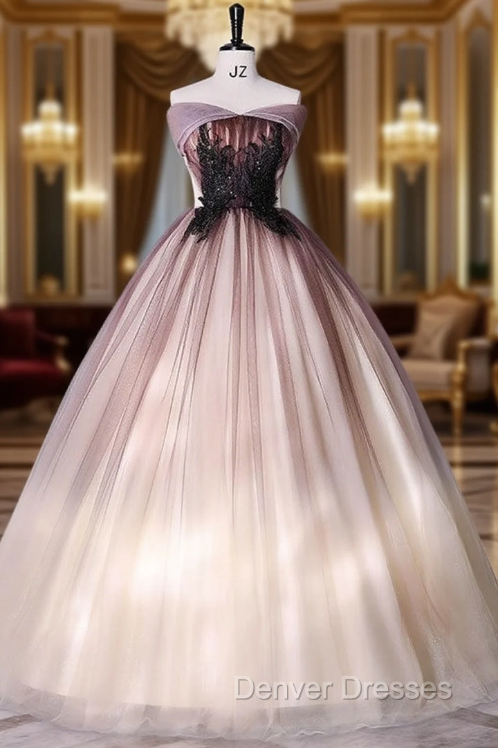 Gradient Color Tulle Appliques Beading Quinceanera Dress