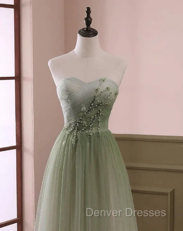 Gradient Light Green Beaded Tulle A-line Party Dress Long Junior Prom Dress prom Dress shops