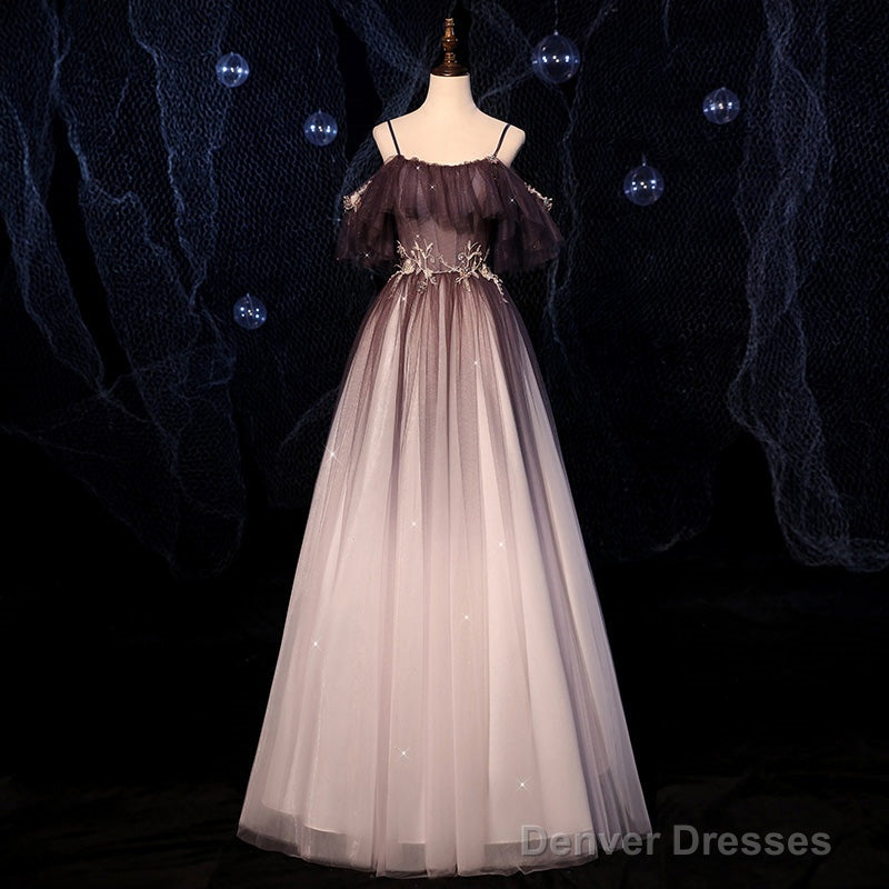 Gradient Off Shoulder Beaded Long Evening Dress, Tulle Prom Dress