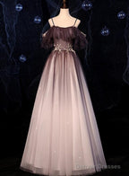 Gradient Off Shoulder Beaded Long Evening Dress, Tulle Prom Dress