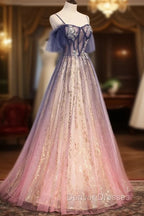 Gradient Pink Sweetheart Floor Length Party Dress, A-line Gradient Long Prom Dress