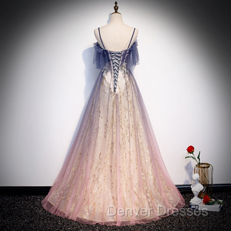 Gradient Pink Sweetheart Floor Length Party Dress, A-line Gradient Long Prom Dress