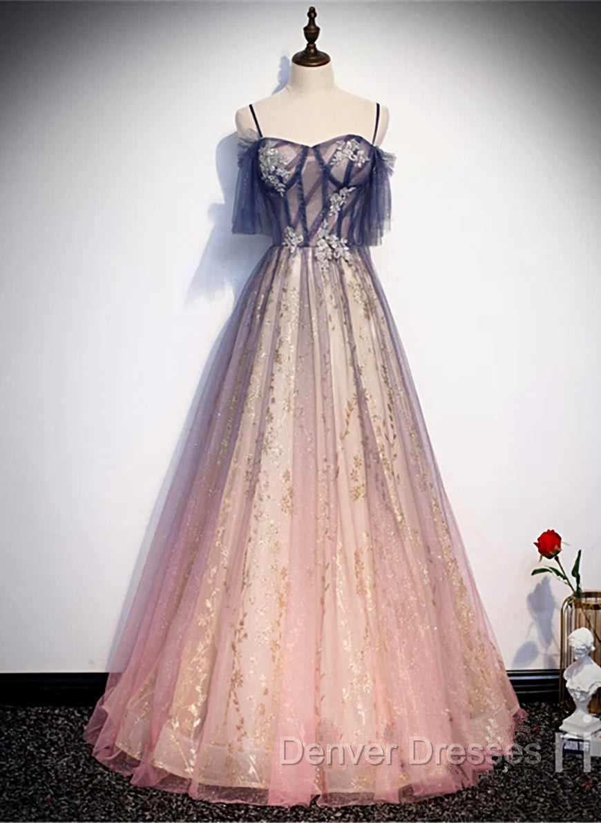 Gradient Pink Sweetheart Floor Length Party Dress, A-line Gradient Long Prom Dress Main image