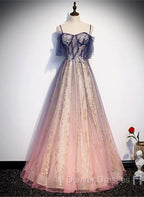 Gradient Pink Sweetheart Floor Length Party Dress, A-line Gradient Long Prom Dress