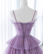 Gradient Purple A-Line Spaghetti Strap Tulle Sequin Long Prom Dress Graduation Prom Dress
