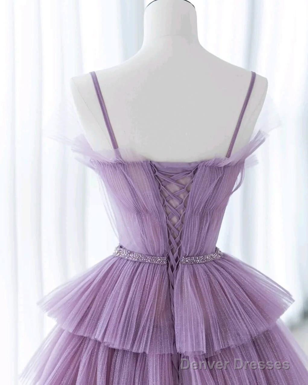 Gradient Purple A-Line Spaghetti Strap Tulle Sequin Long Prom Dress Graduation Prom Dress