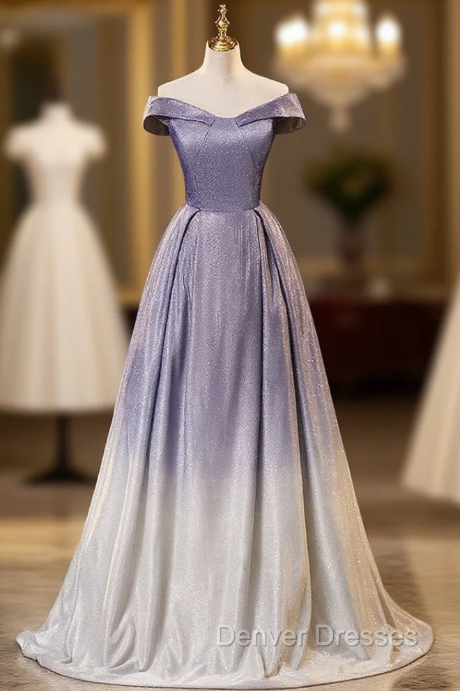 Gradient Purple Off the Shoulder Prom Dress Main image
